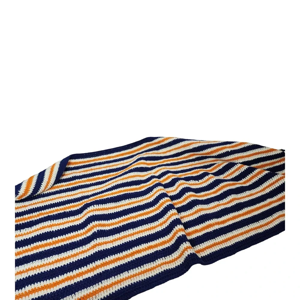 Handmade Crochet Broncos Chicago Bears Afghan‎ Blanket Navy Orange White Stripe